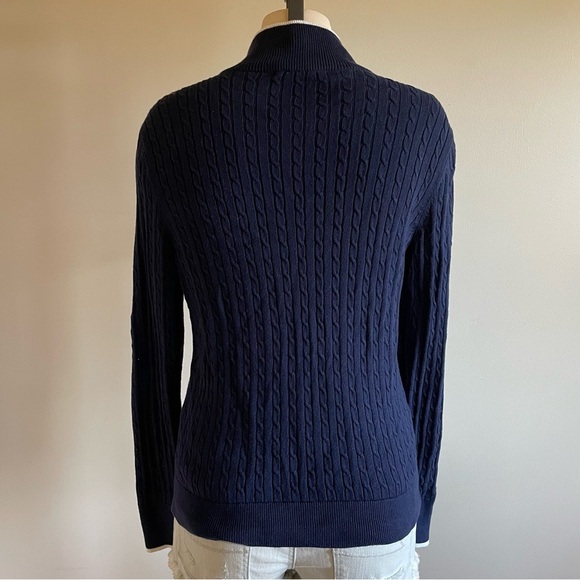 Ralph Lauren Crest Zip Up Sweater Cable Knit Navy Blue Preppy Acadamia Prep - Picture 2 of 9